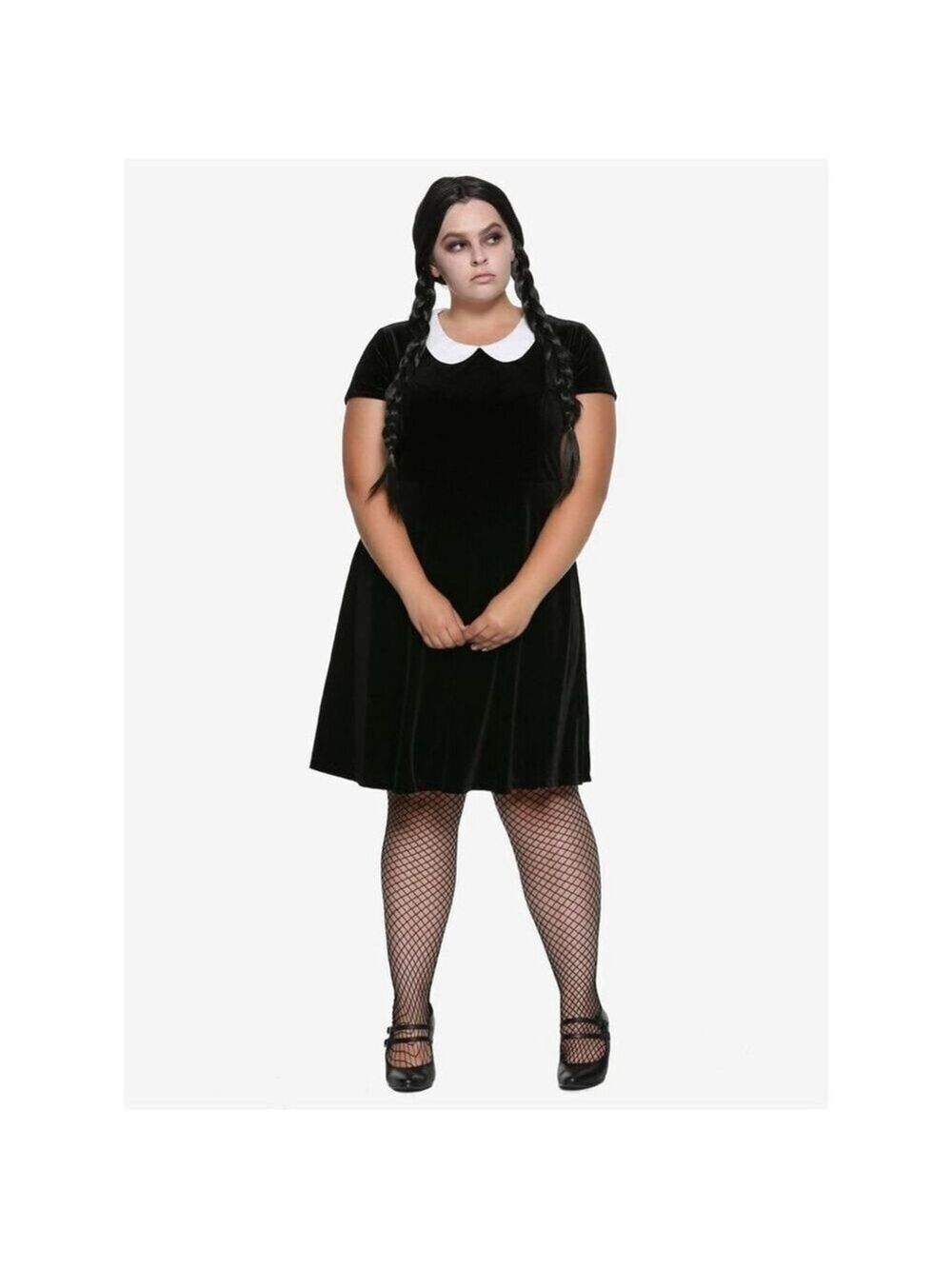 Black Velvet White Collar Dress Plus Size 1